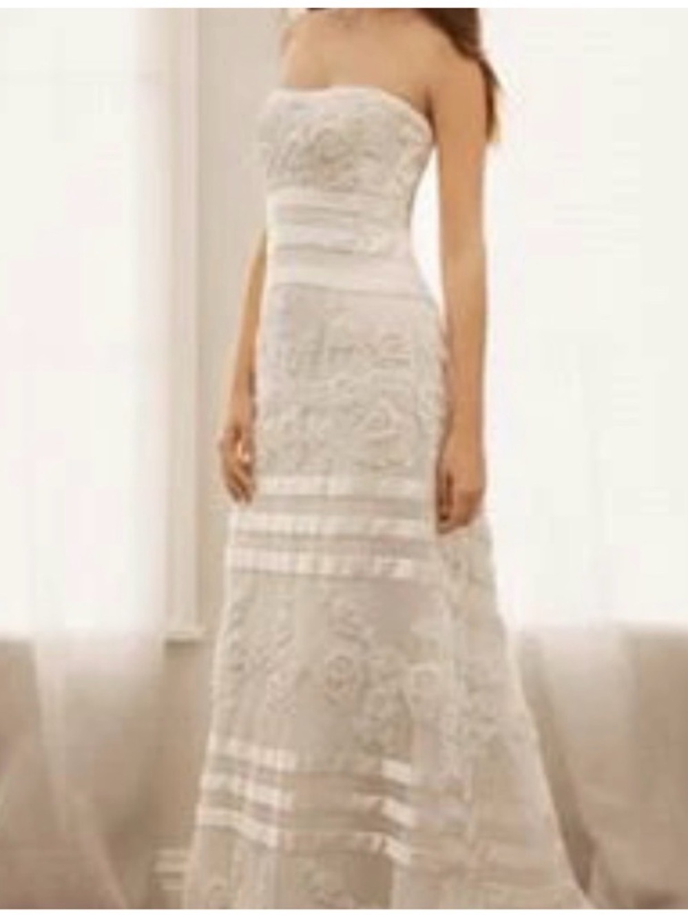 Priscilla of Boston Ivory Satin & Crystal Lace Banded Wedding Dress, Size 10